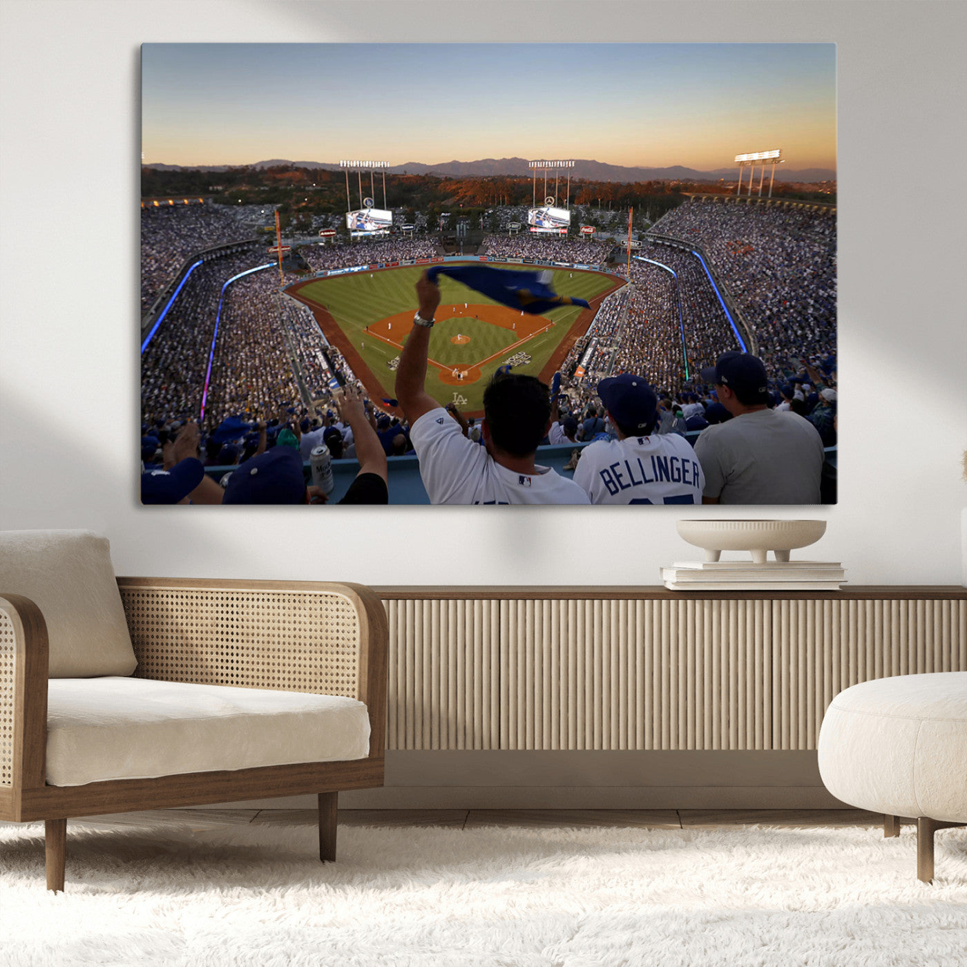 MGV-CV-36X24 - Dodger Stadium Sunset Game Triple Canvas Wall Art - Los Angeles Dodgers MLB Match