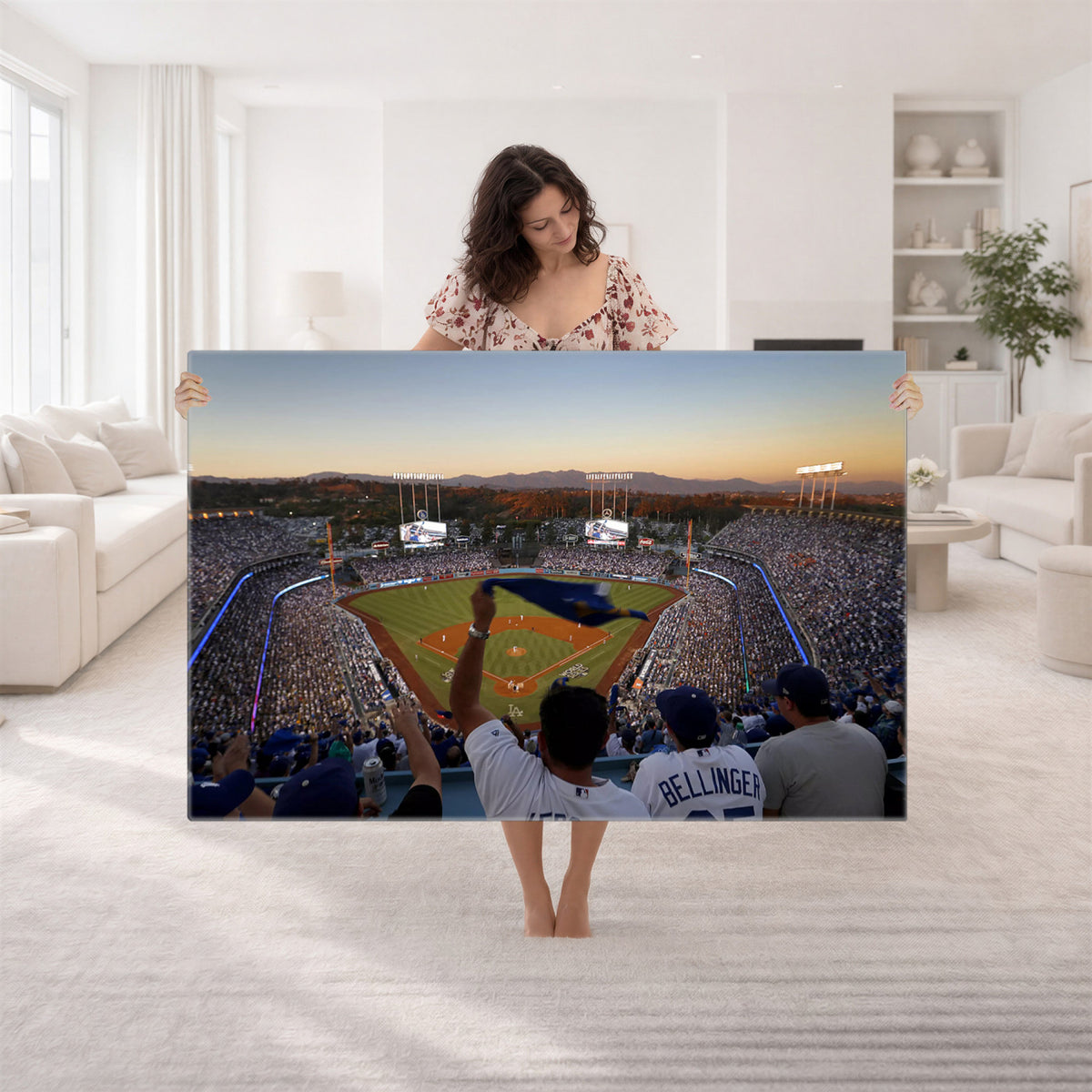 60162-MGV-CV-36X24 - Dodger Stadium Sunset Game Triple Canvas Wall Art, Los Angeles Dodgers MLB Match