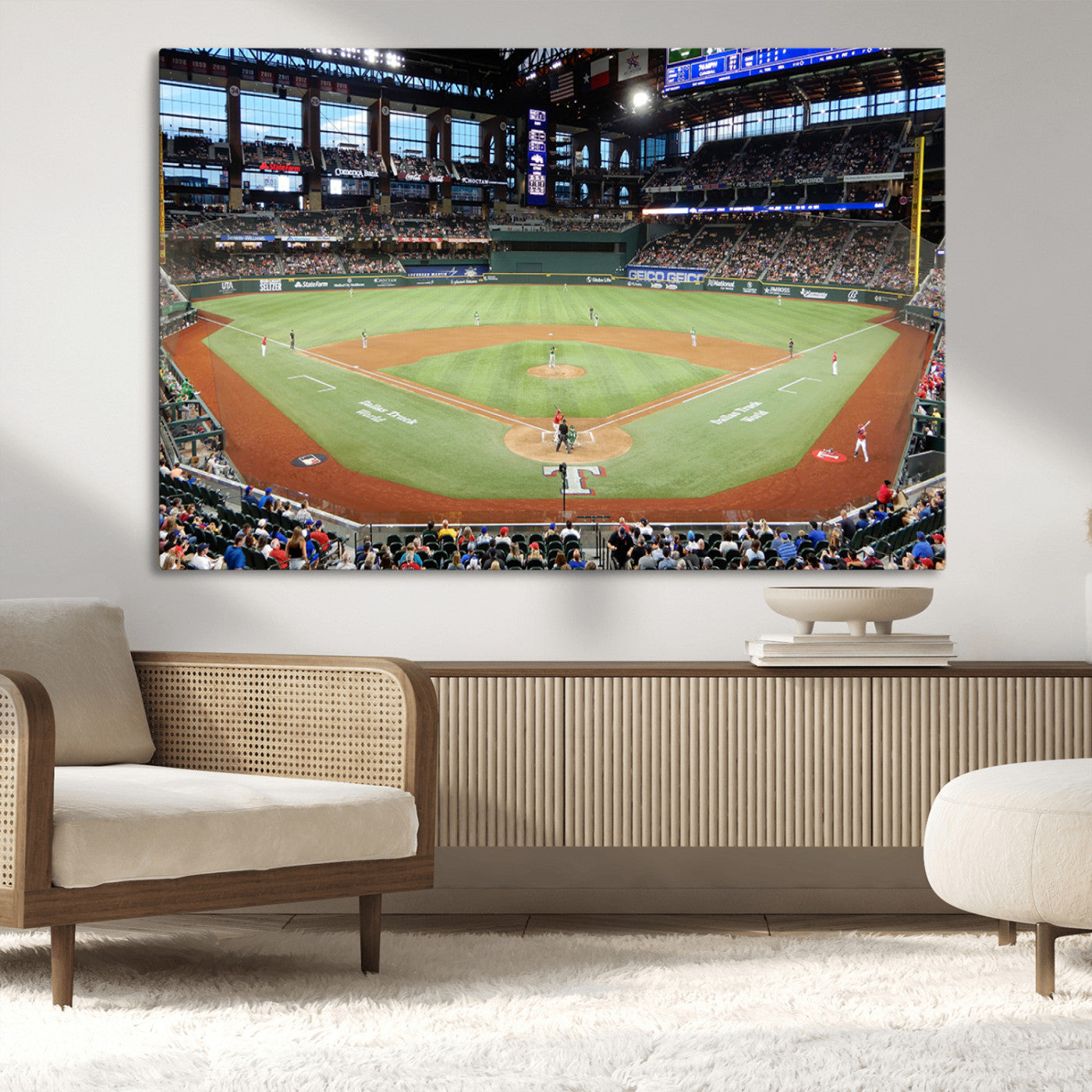 MGV-CV-36X24 - Texas Rangers Baseball Team Print - Arlington Globe Life Field Stadium Canvas Print Wall Art