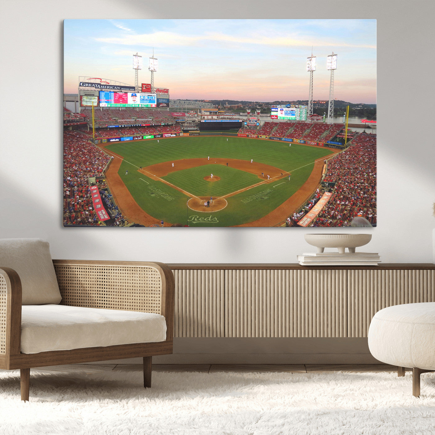 MGV-CV-36X24 - Cincinnati Reds Baseball Print Canvas- Cincinnati Great American Ball Park Stadium Wall Art Canvas