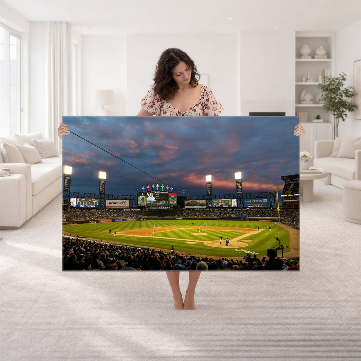 96063-MGV-CV-36X24 - Chicago White Sox Baseball Team Print Canvas, Guaranteed Rate Field, Framed and Ready to Hang