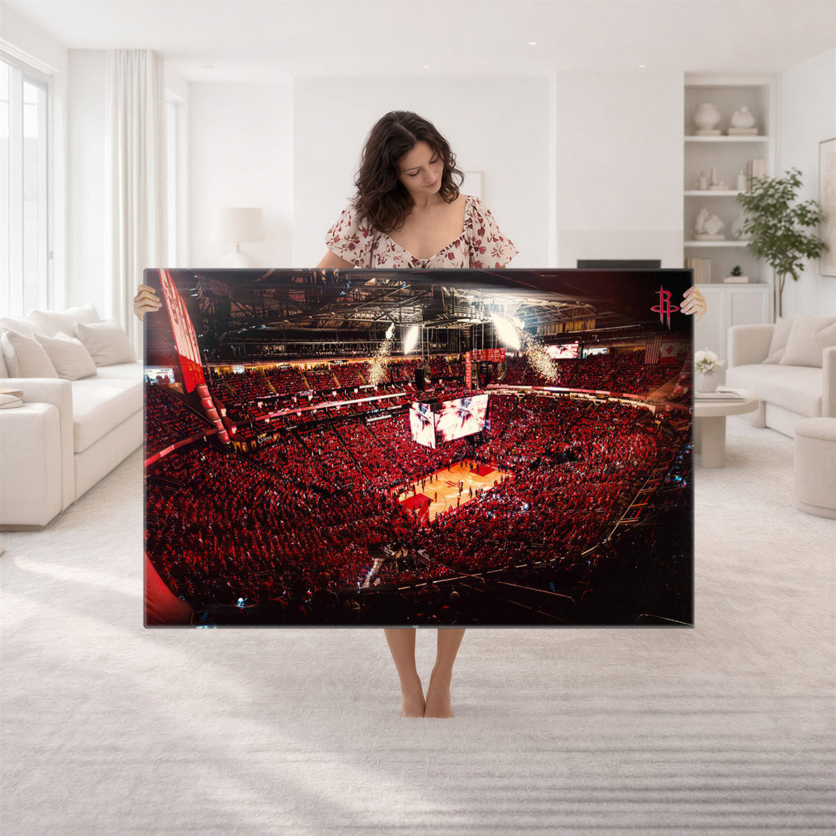 91527-MGV-CV-36X24 - Houston Rockets Basketball Team Print Canvas, Houston Toyota Center Arena Wall Art