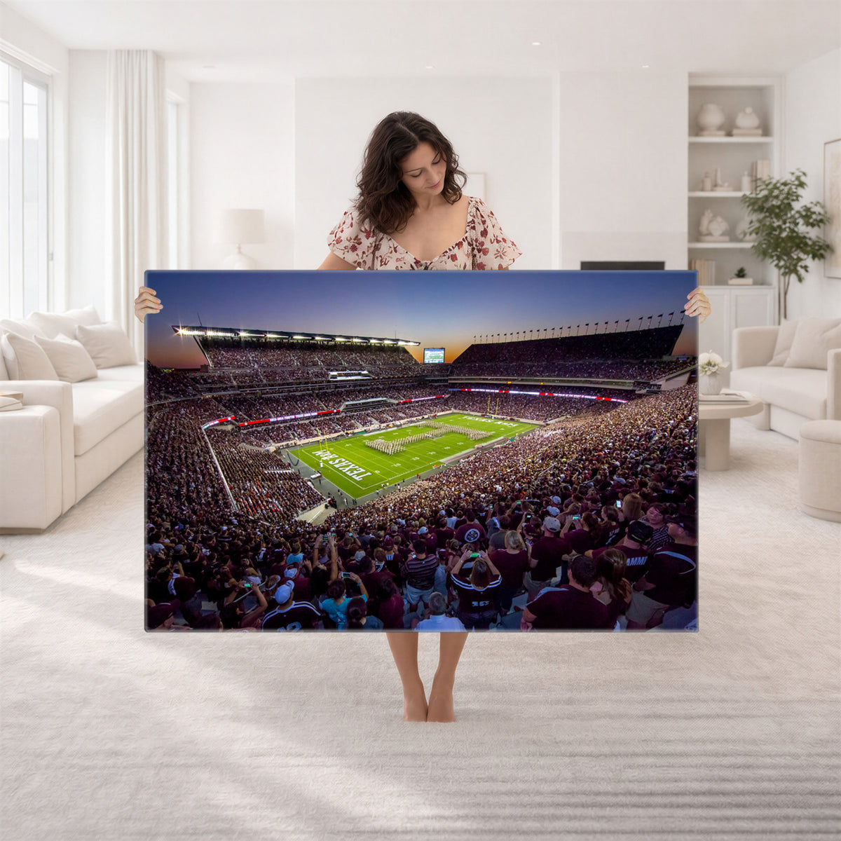 25148-MGV-CV-36X24 - Texas A&M University Aggies Football Team Print, College Station Kyle Field, Framed and Ready to Hang