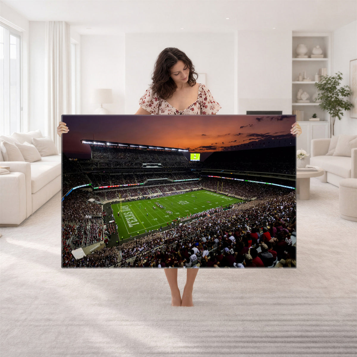 45603-MGV-CV-36X24 - Texas A&M Aggies Football Team Print, College Station Kyle Field Stadium Canvas Wall Art