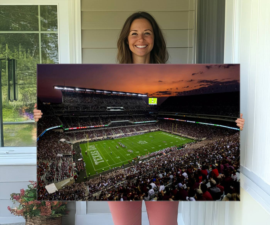 Canvas print of the Texas A&M University Aggies football team at Kyle Field Stadium.