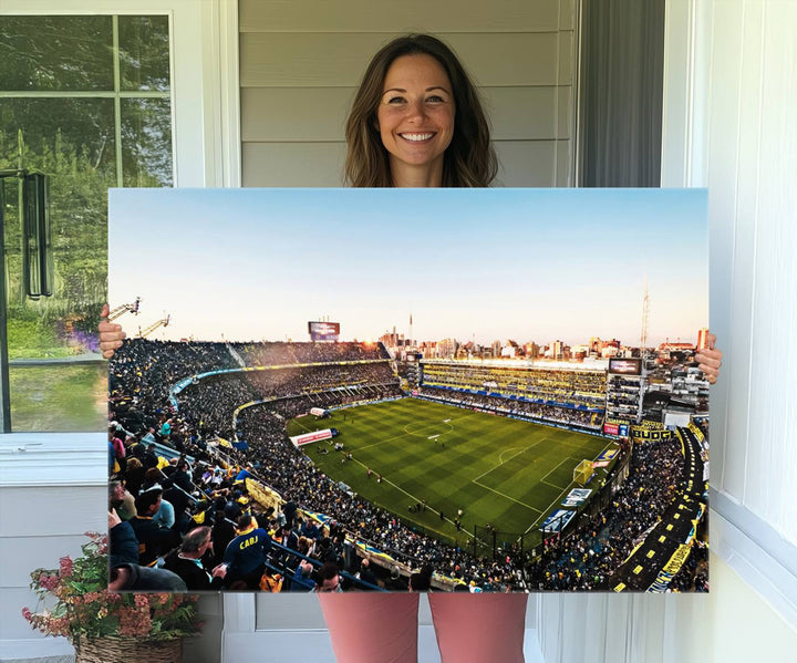 The wall art canvas print vividly captures the dynamic soccer culture at Bombonera Stadium with its vibrant depiction.