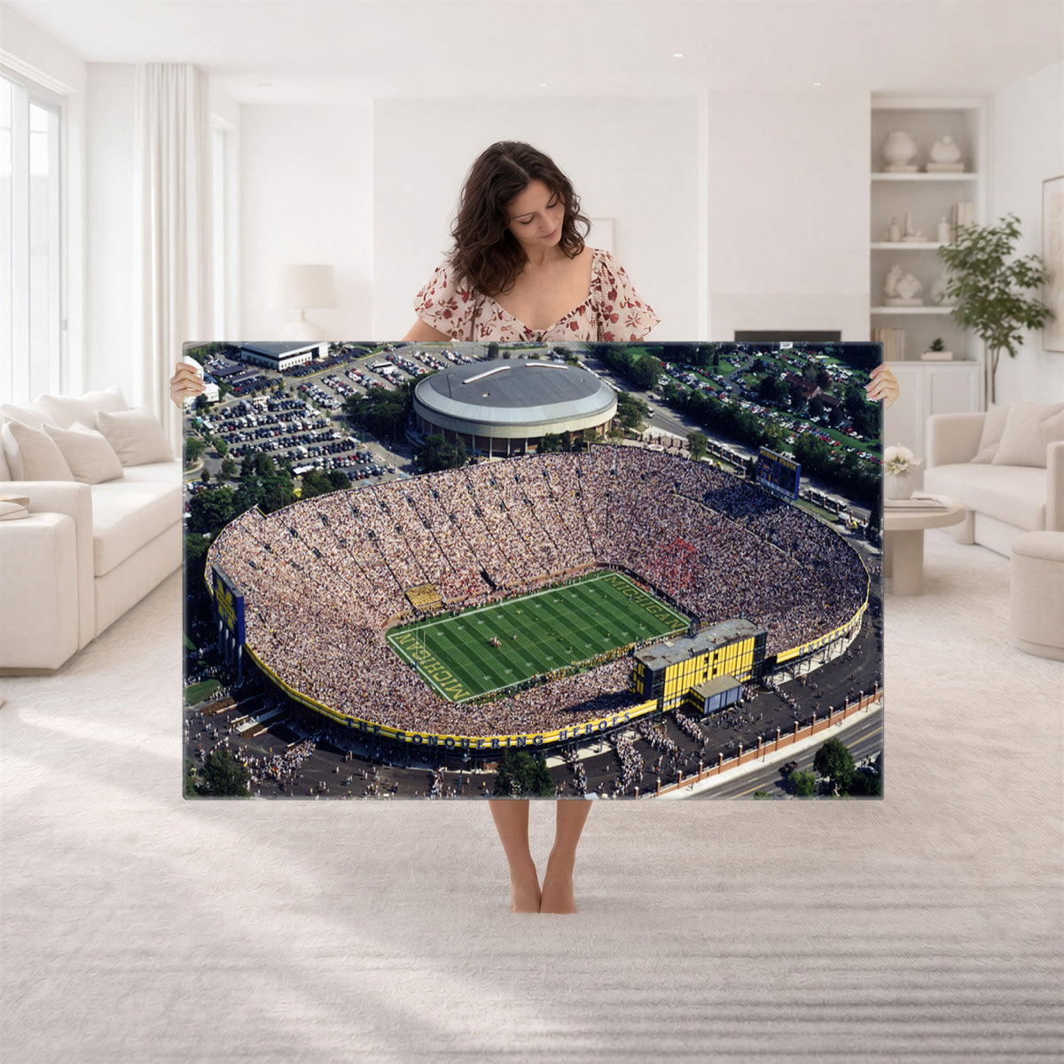 27314-MGV-CV-36X24 - Michigan Wolverines Football Team Print, Ann Arbor Michigan Stadium Wall Art