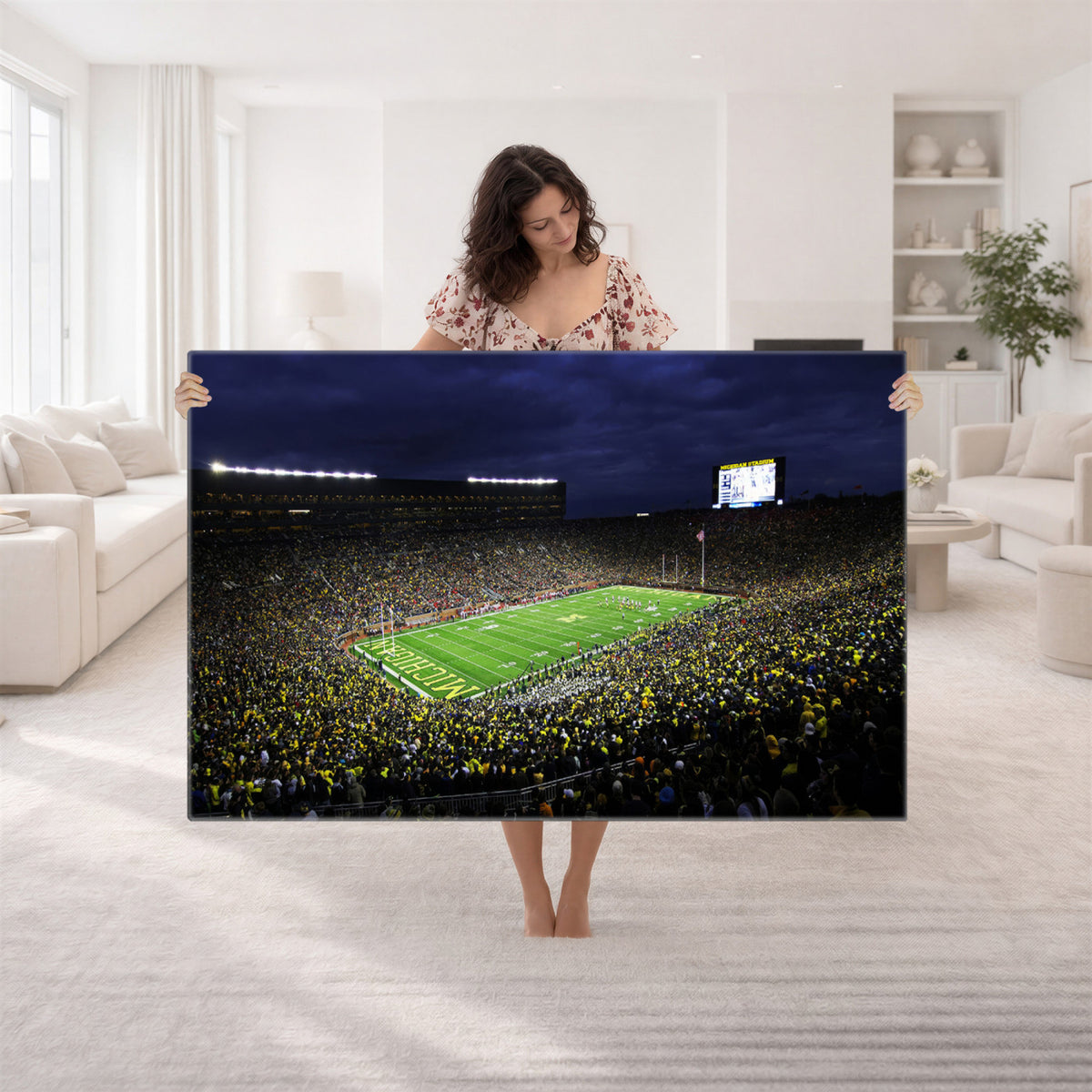 15448-MGV-CV-36X24 - Michigan Wolverines Football Canvas Wall Decor, Football Team Print, Ann Arbor Michigan Stadium