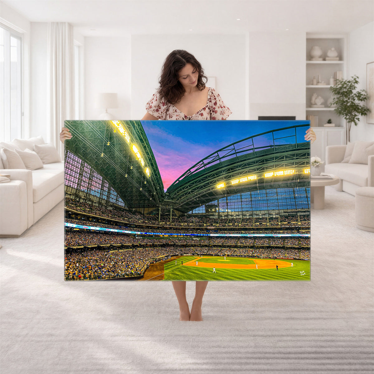 17006-MGV-CV-36X24 - Milwaukee Brewers Baseball Team Print Canvas, American Family Field Stadium Wall Art
