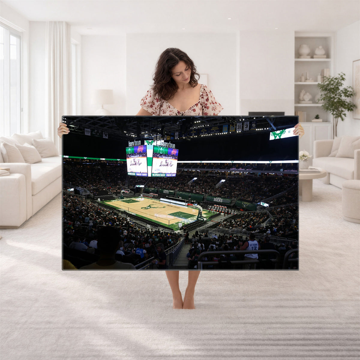 69882-MGV-CV-36X24 - Milwaukee Bucks Basketball Print, Fiserv Forum Stadium Wall Art