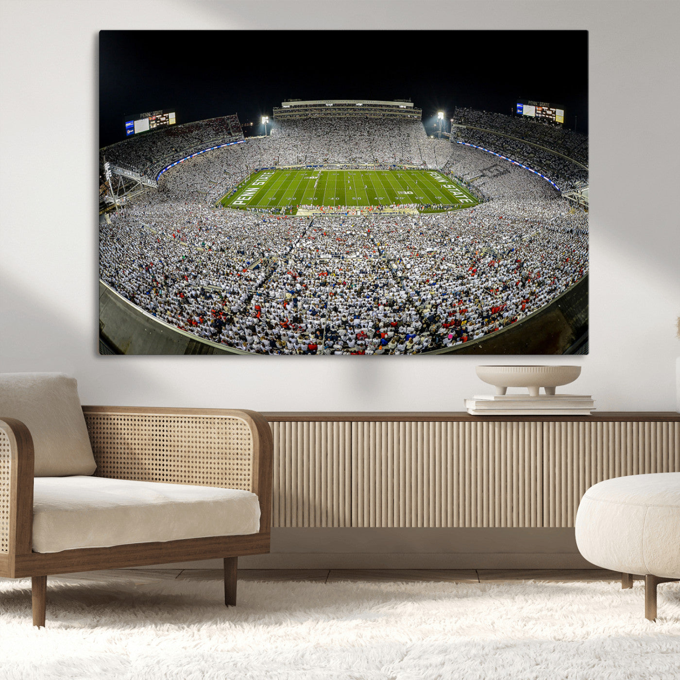 MGV-CV-36X24 - Beaver Stadium Night Game Triple Canvas Wall Art - Penn State Nittany Lions Football Match