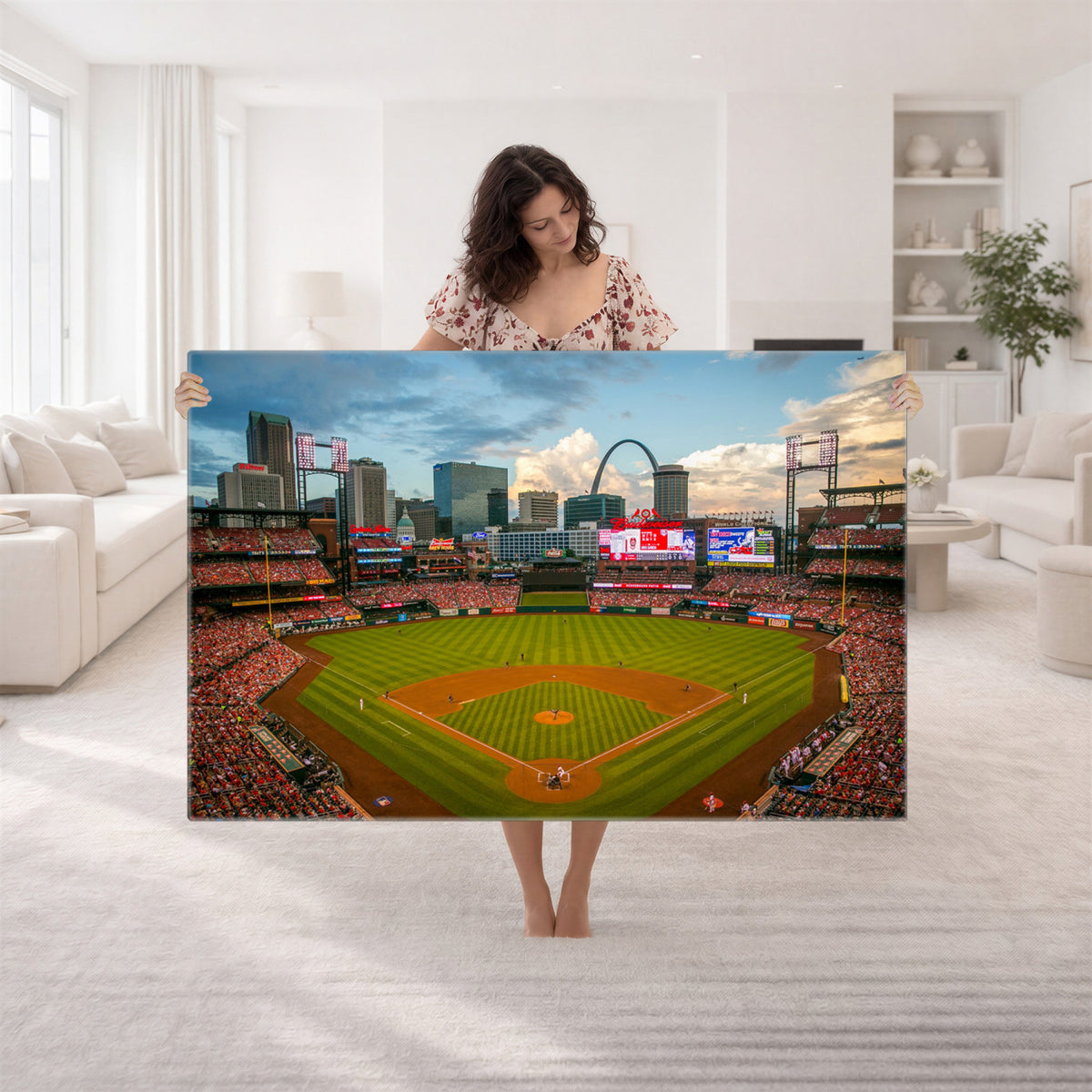 34054-MGV-CV-36X24 - St. Louis Cardinals Baseball Team Print, Busch Stadium Wall Art, Framed and Ready to Hang