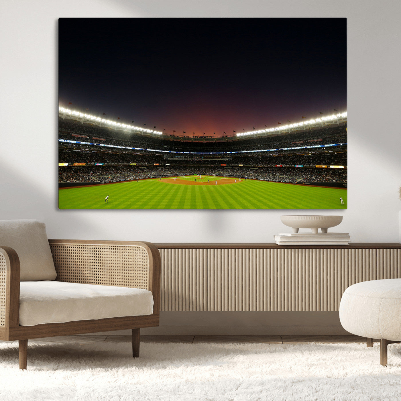 MGV-CV-36X24 - Yankee Stadium Night Game Triple Canvas, Yankee Stadium Canvas Wall Art - New York Yankees MLB Match
