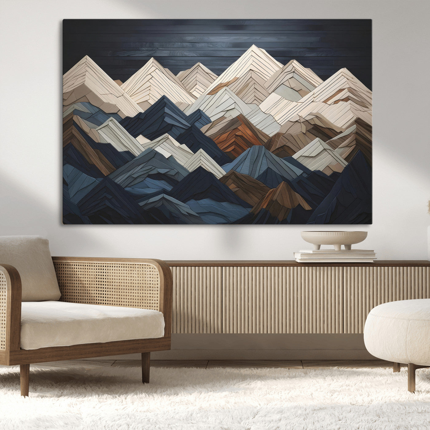 MGV-CV-36X24 - Mountain Range Art Wood Style Wall Art - Ready to Hang 3-Piece Set for Modern Rustic Decor, Abstract