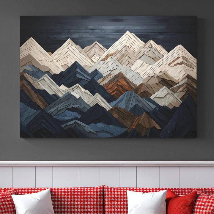 Wood Mountain Range Wall Art - Ready to Hang 3-Piece Set for Modern Rustic Decor, Abstract Wooden Design for Living Rooms Offices