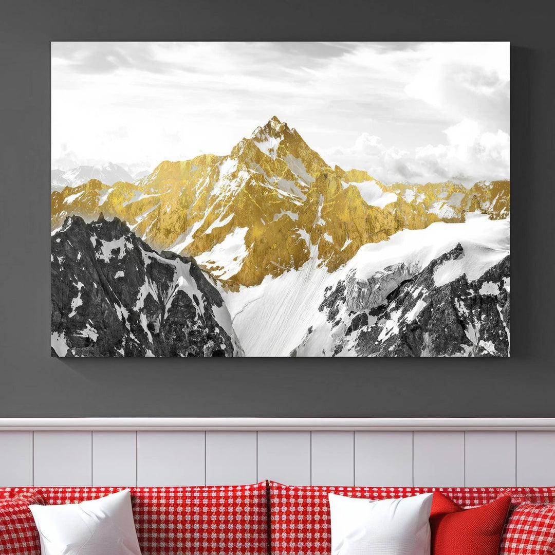 Gold Mountains Wall Art Print on Canvas, Nature Wall Art Print,