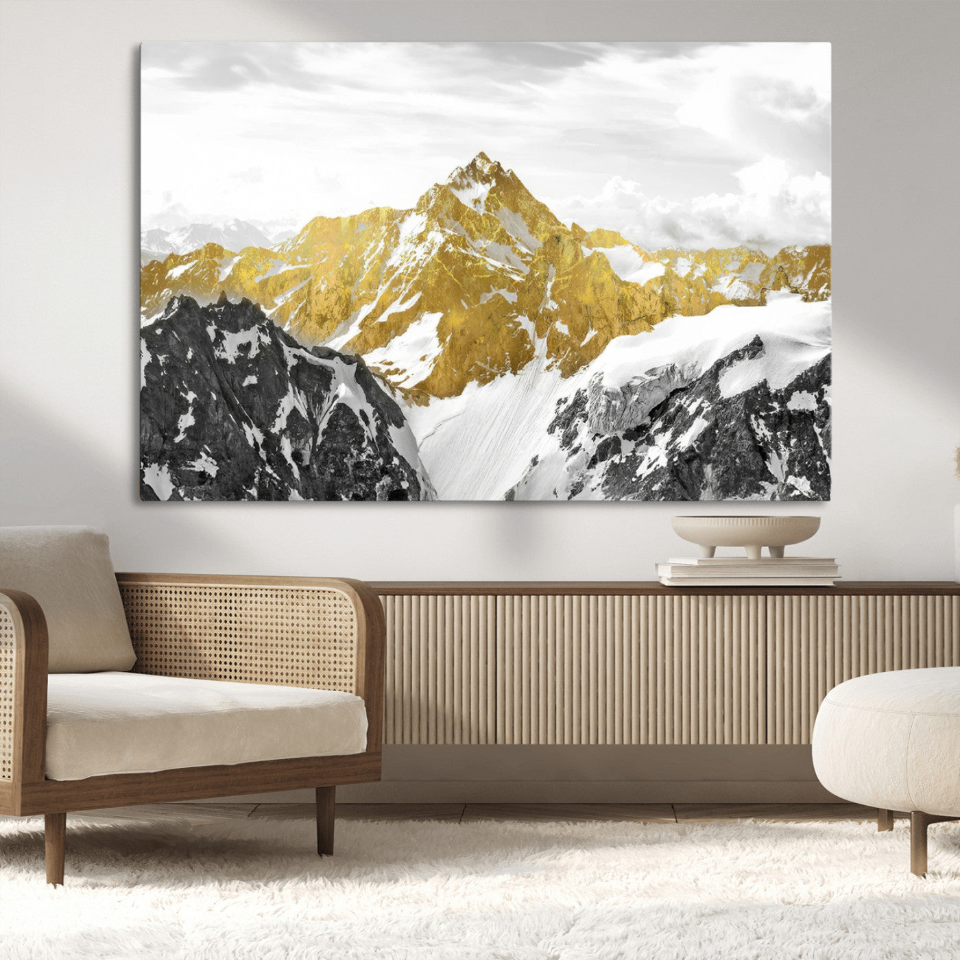 MGV-CV-36X24 - Gold Abstract Mountains Wall Art Print on Canvas, Nature Wall Art Print,