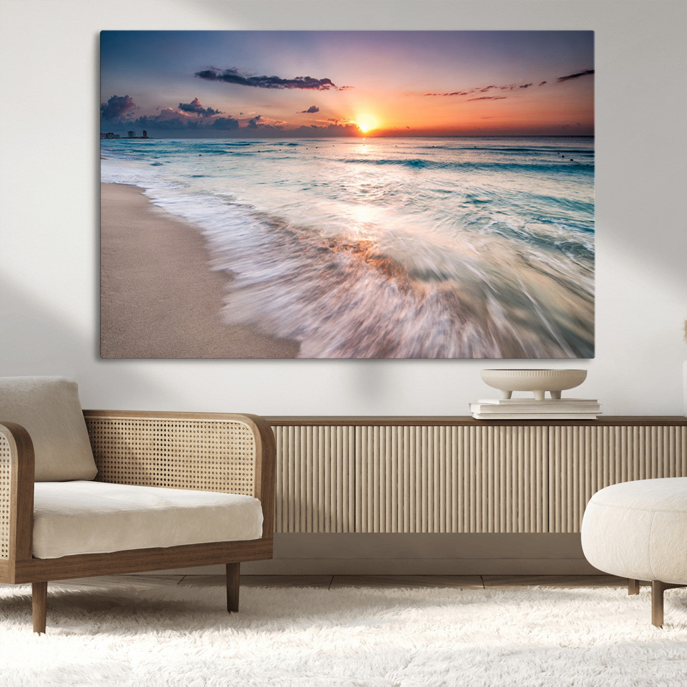 MGV-CV-36X24 - Sunset Beach Wall Art – Soothing Coastal Landscape, Ready to Hang for Tranquil Home Decor