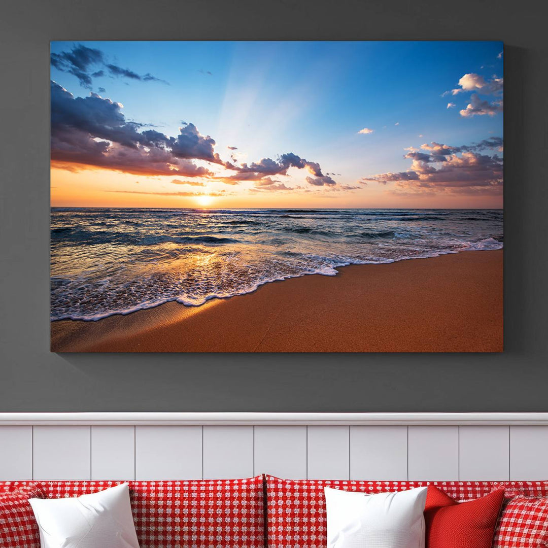 Golden Hour Beach Sunset Wall Art | Canvas Print | Ready to Hang | Coastal Wall Art for Living Room