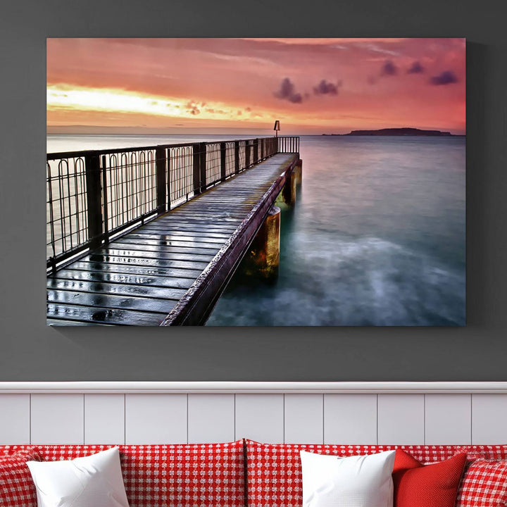 Serene Pier at Sunset Wall Art | Canvas Print | Ready to Hang | Coastal Decor for Living Room