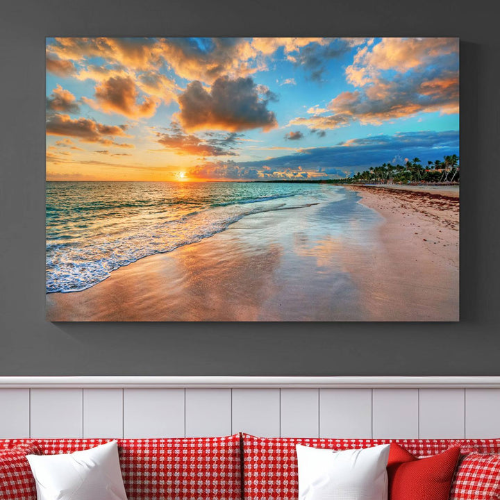 Serene Beach Sunset Wall Art | Coastal Ocean Canvas Print | Ready to Hang Tropical Decor for Home or Office