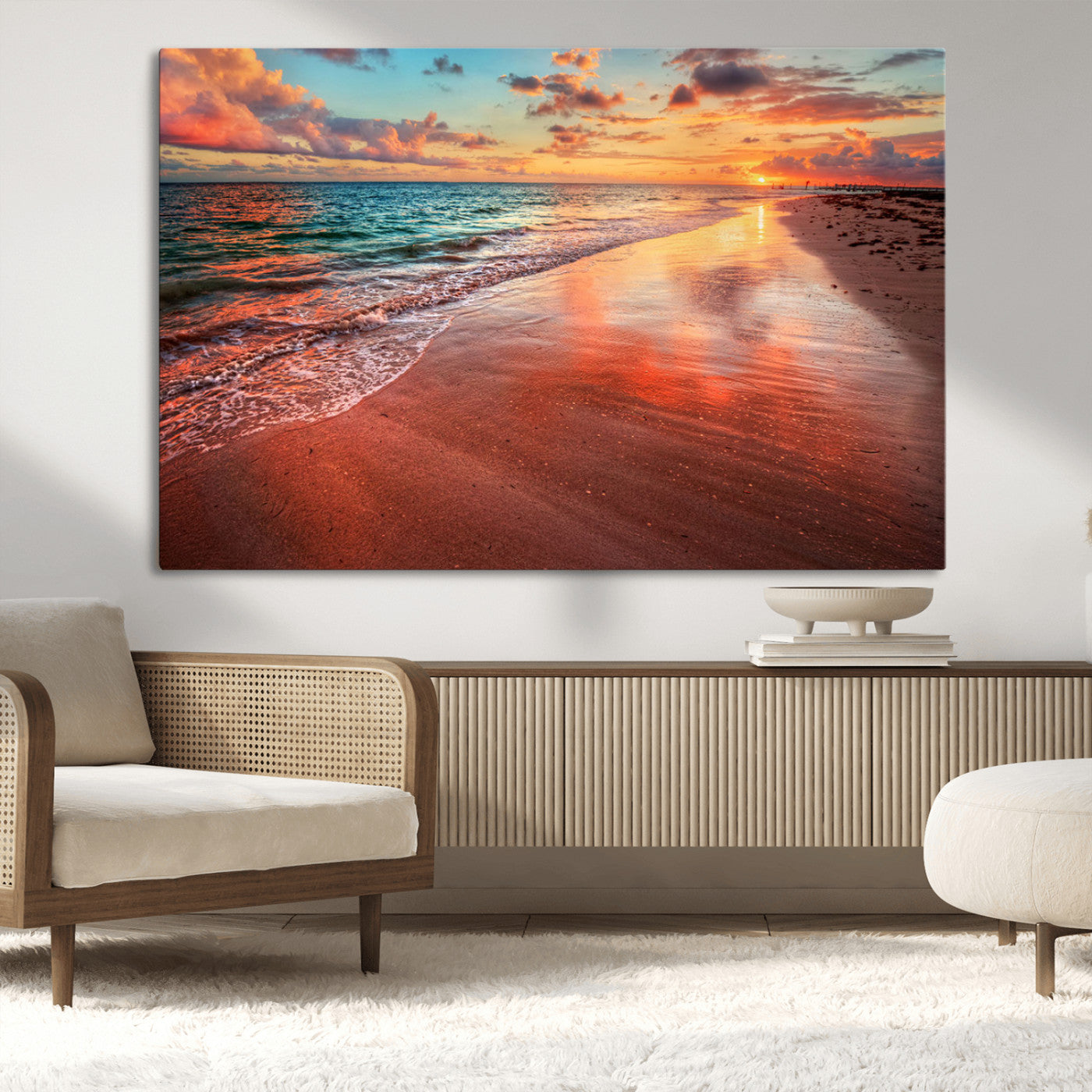 MGV-CV-36X24 - Sunset Beach Wall Art | Ocean Canvas Print | Coastal Wall Art | Tranquil Sunset Canvas Print