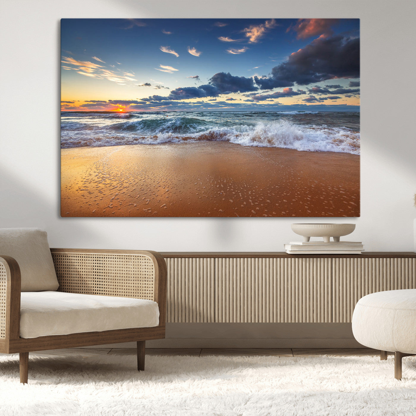 MGV-CV-36X24 - Beach Canvas Wall Art - Coastal Seascape Print for Living Room or Bedroom, Ocean Waves on Sand,