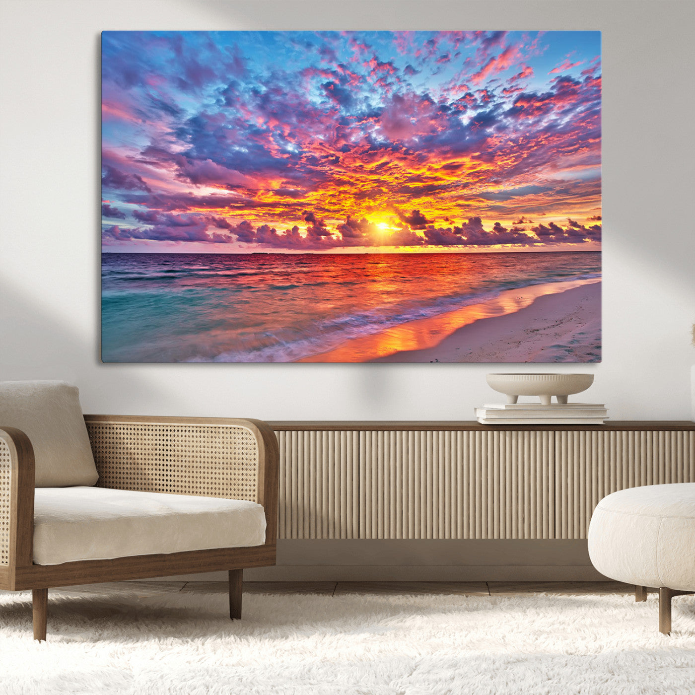 MGV-CV-36X24 - Vibrant Sunset Beach Wall Art - Ocean Sunset Canvas Print | Coastal Wall Art Decor Stunning Sunset