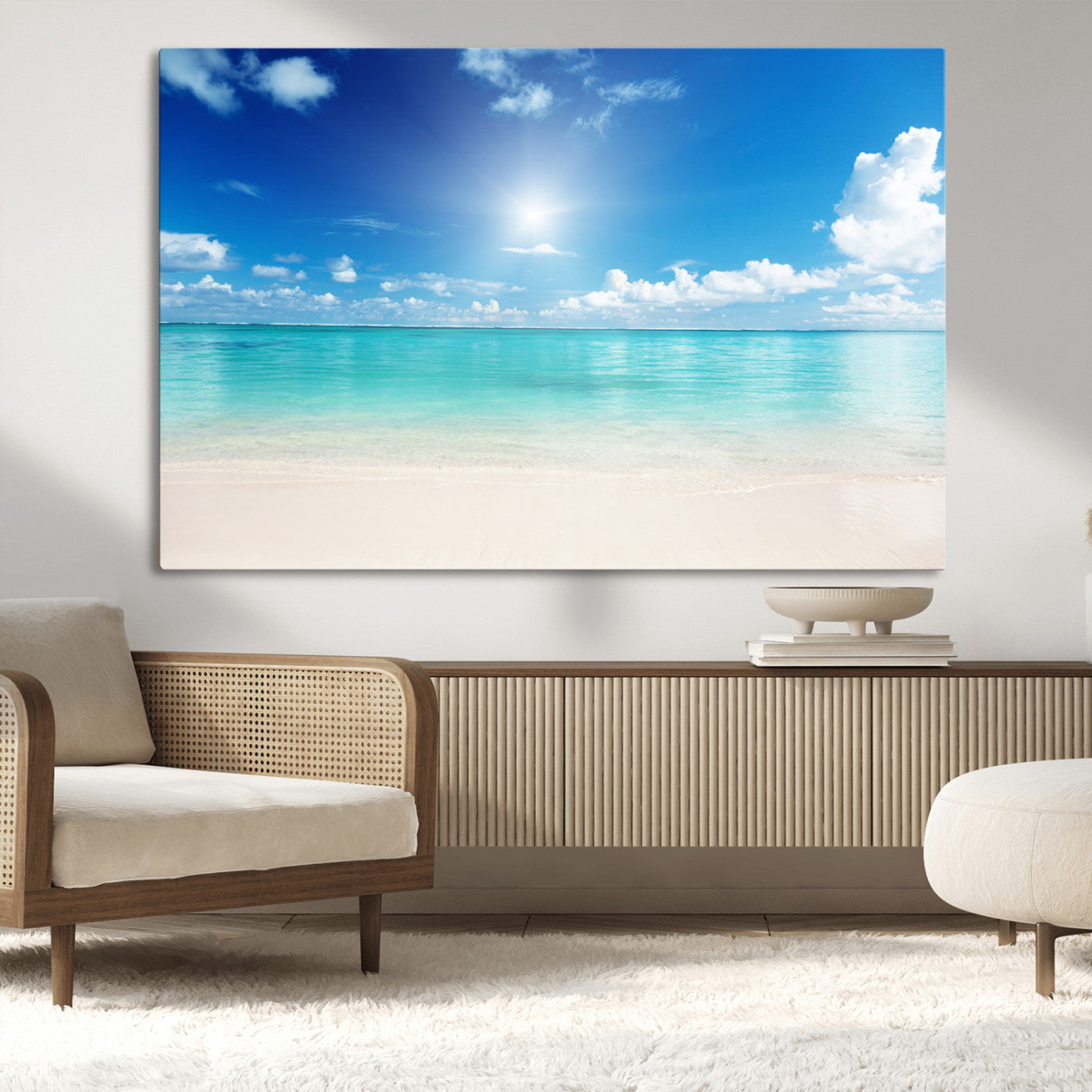MGV-CV-36X24 - Blue Ocean Wall Art Canvas Print - Tranquil Ocean Paradise Triptych Wall Art - Ready to Hang Beach