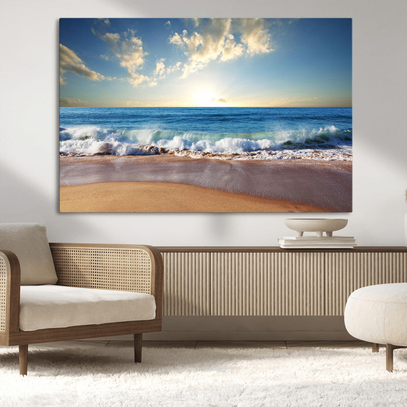 MGV-CV-36X24 - Serene Ocean Sunset Canvas Wall Art - Beach Waves at Sunset, Ready to Hang
