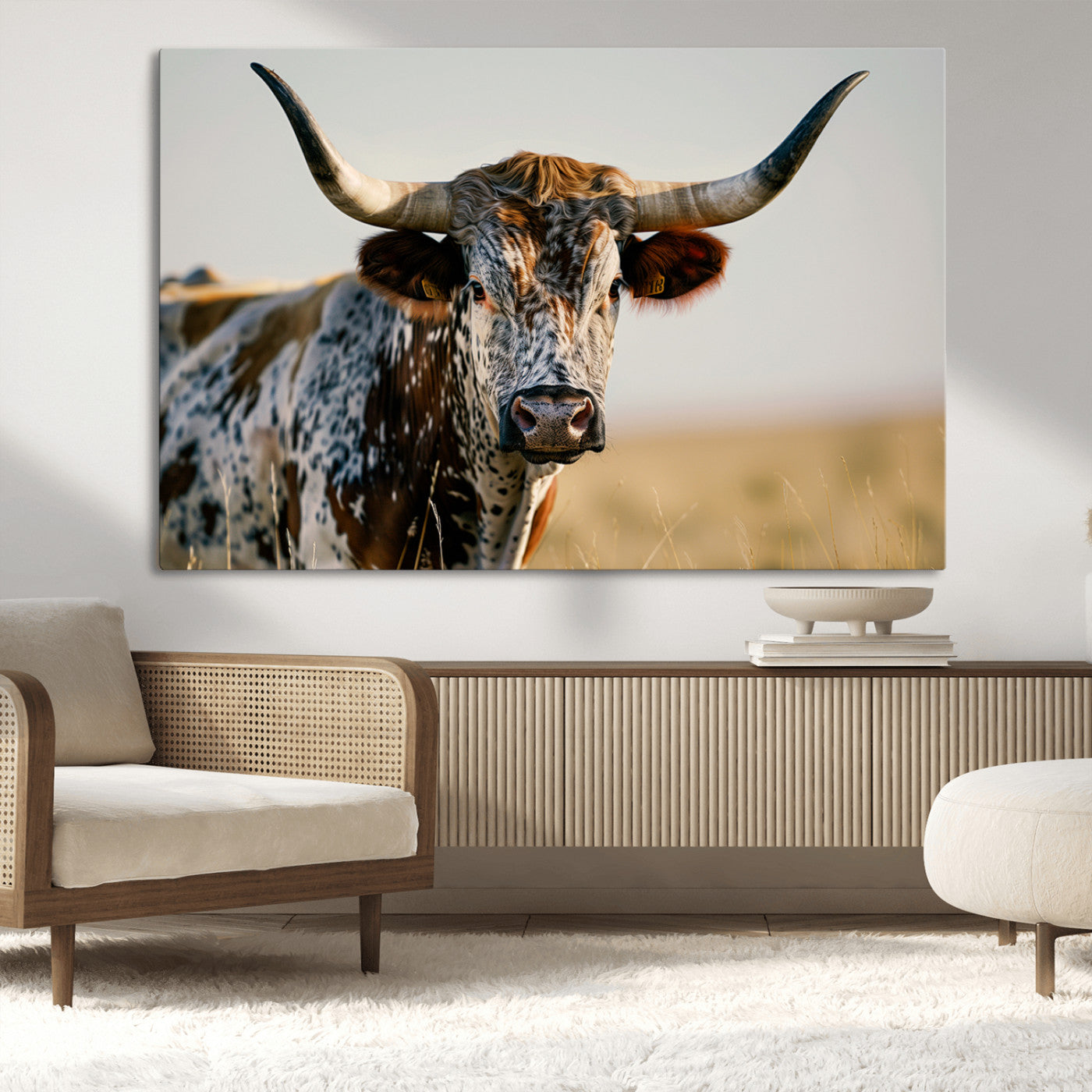MGV-CV-36X24 - Texas Bull Longhorn Wall Art Canvas Print for Farm House Wall Decor, Farmhouse Wall Art Print