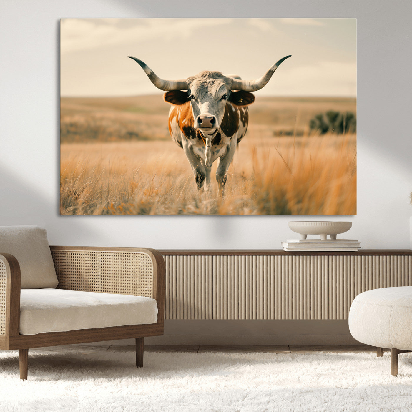 MGV-CV-36X24 - Texas Cow Wall Art Canvas Print for Farm House Wall Decor, Farmhouse Wall Art Print