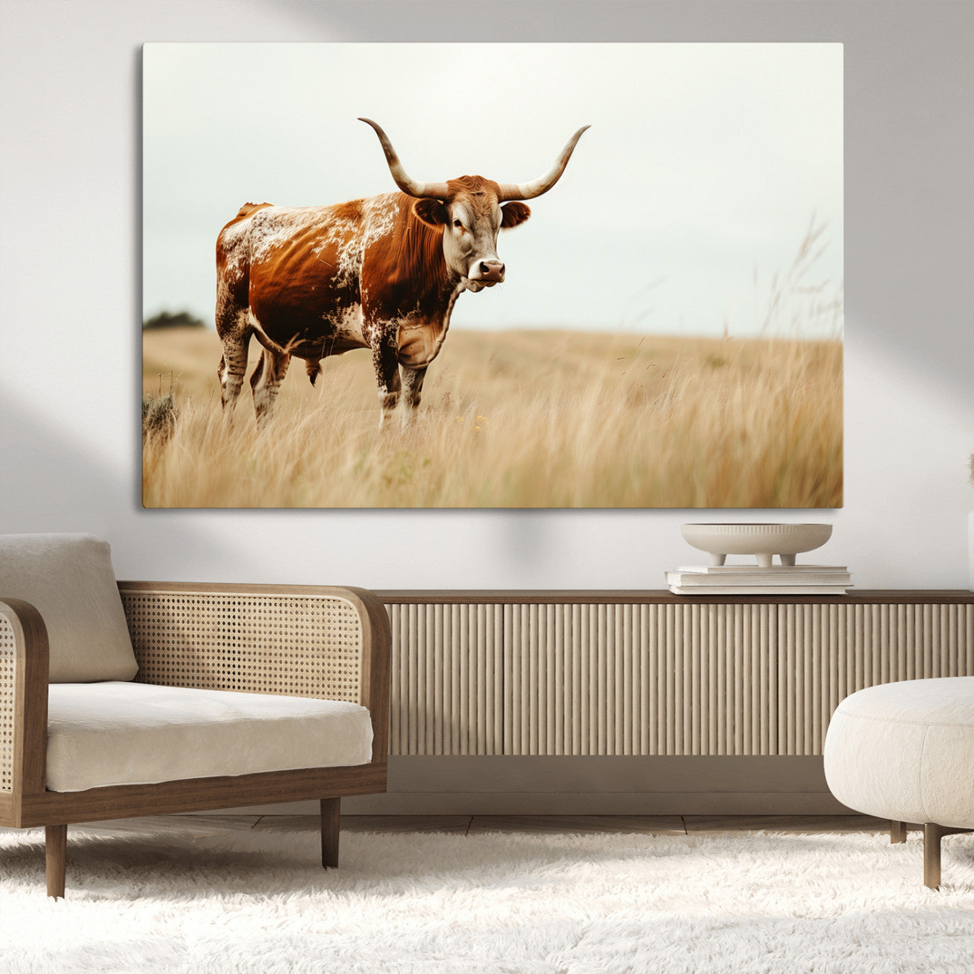 MGV-CV-36X24 - Texas Longhorn Canvas Wall Art Print – Majestic Western Cattle in Rustic Farmhouse Decor – Cow Wall