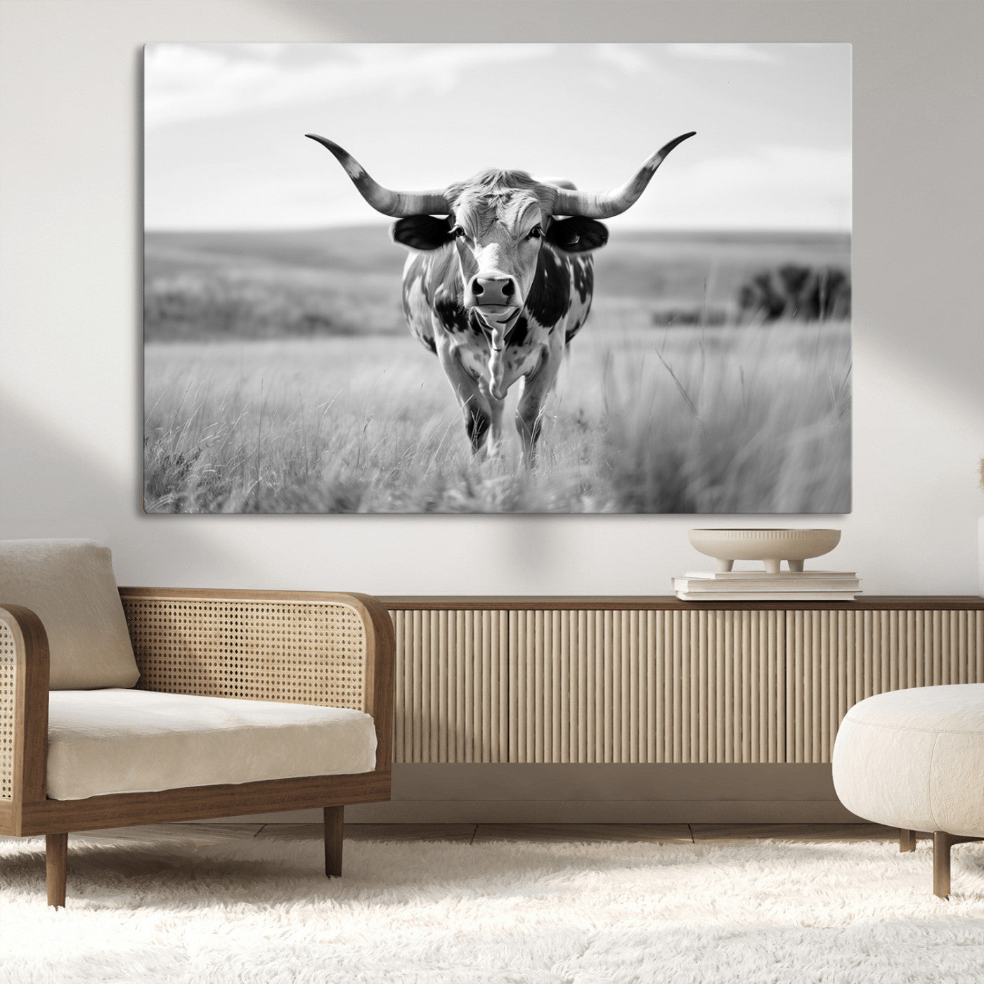 MGV-CV-36X24 - Texas Cow Longhorn Wall Art Canvas Print for Farm House Wall Decor, Farmhouse Wall Art Print