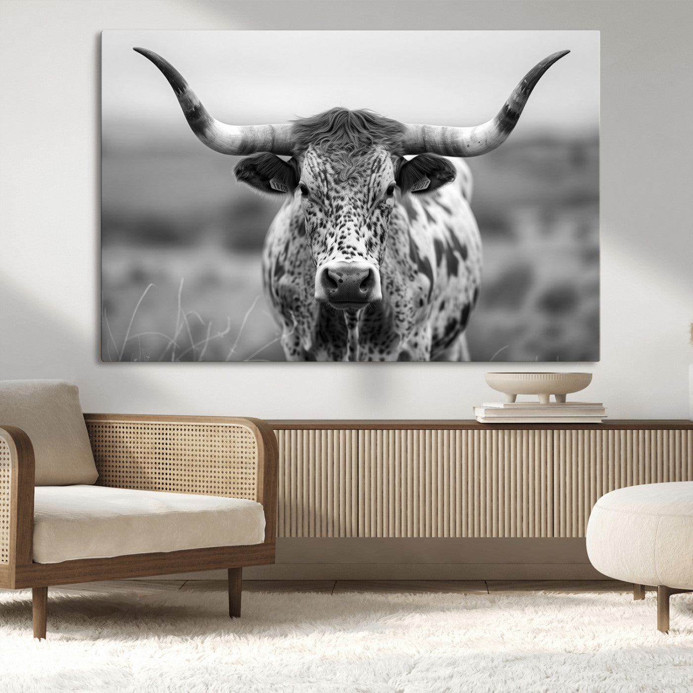 MGV-CV-36X24 - Texas Cow Longhorn Wall Art Canvas Print for Farm House Wall Decor, Farmhouse Wall Art Print
