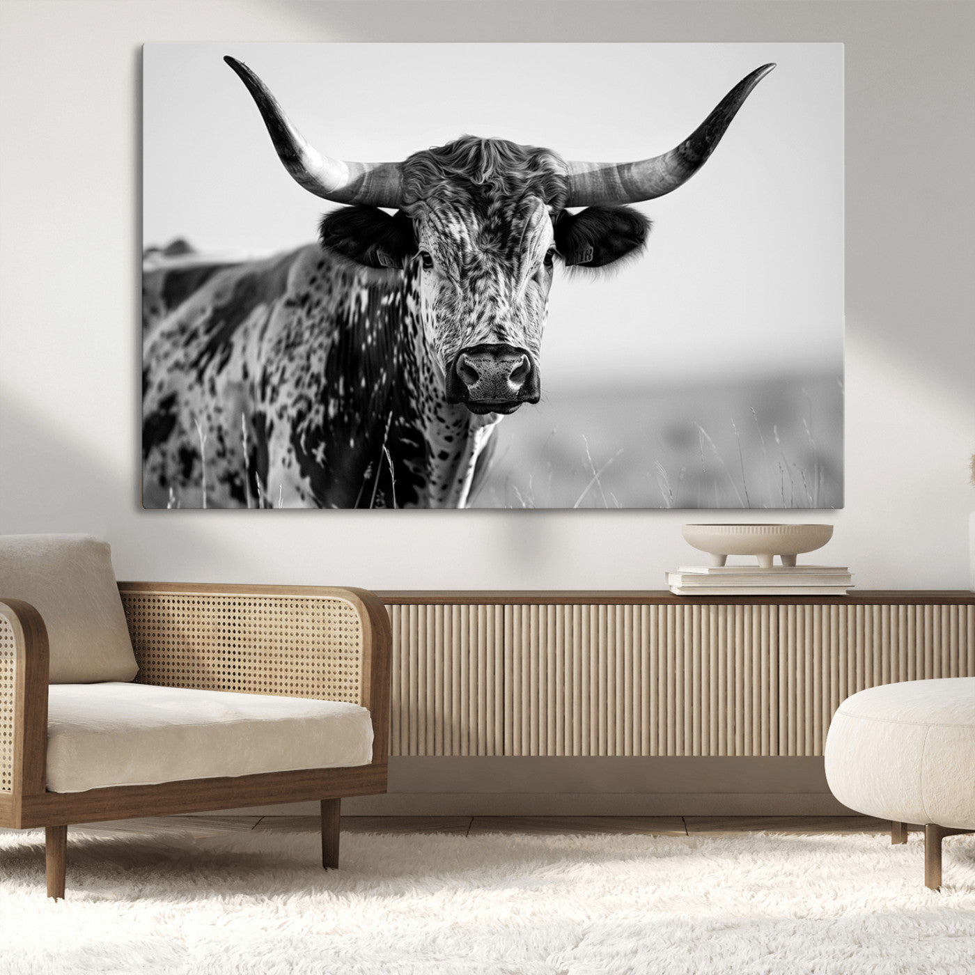 MGV-CV-36X24 - Texas Highland Cow Longhorn Canvas Print - Rustic Farmhouse Wall Art - Large Texas Longhorn