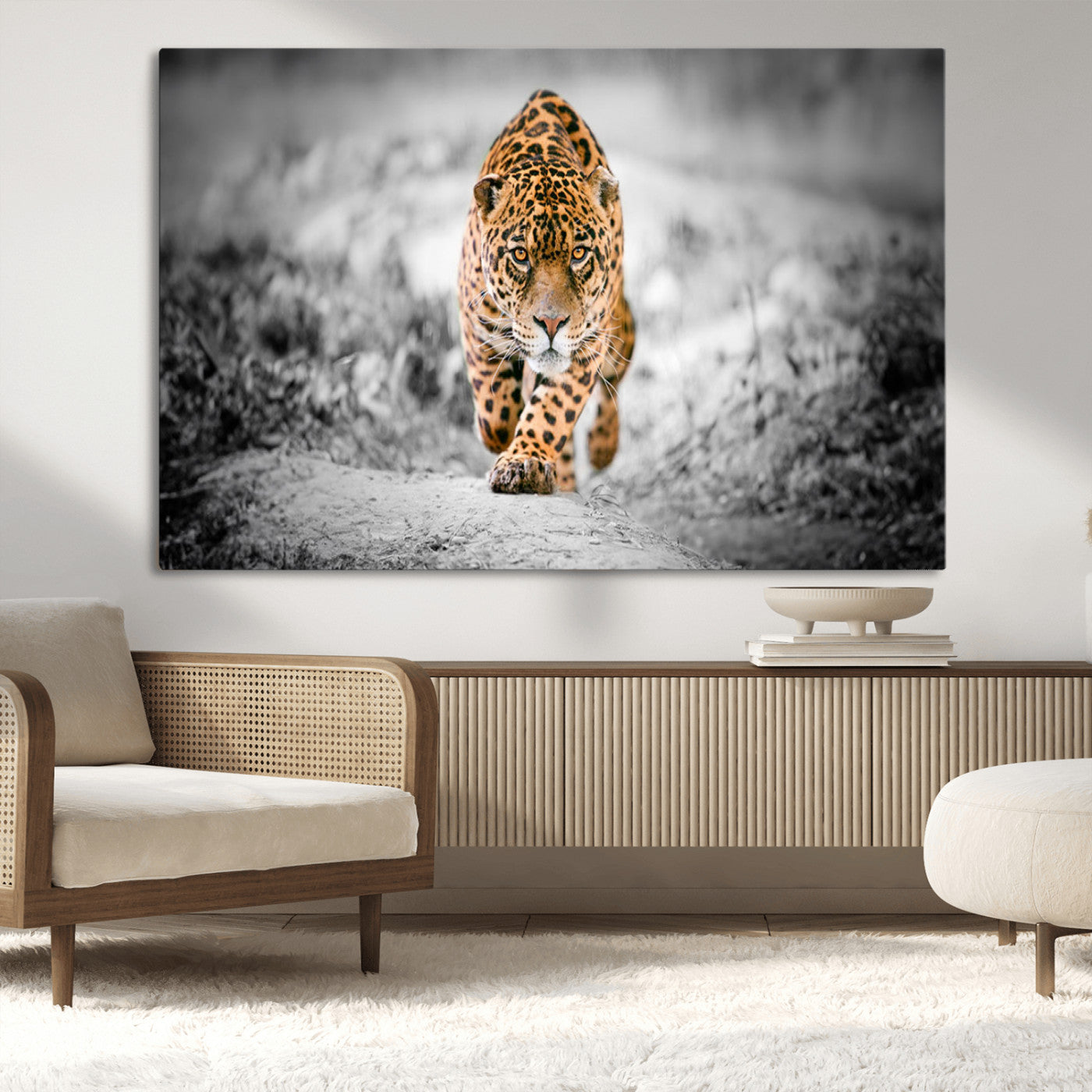 MGV-CV-36X24 - Jaguar Wall Art Canvas Print - Majestic Big Cat in Focused Pursuit - Ready to Hang