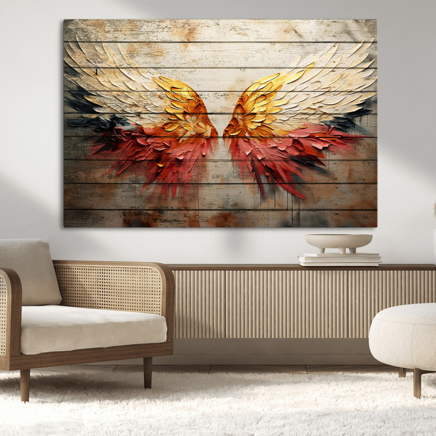MGV-CV-36X24 - Abstract Angel Wings Canvas Wall Art – Framed and Ready to Hang Modern Angelic Wings Decor for