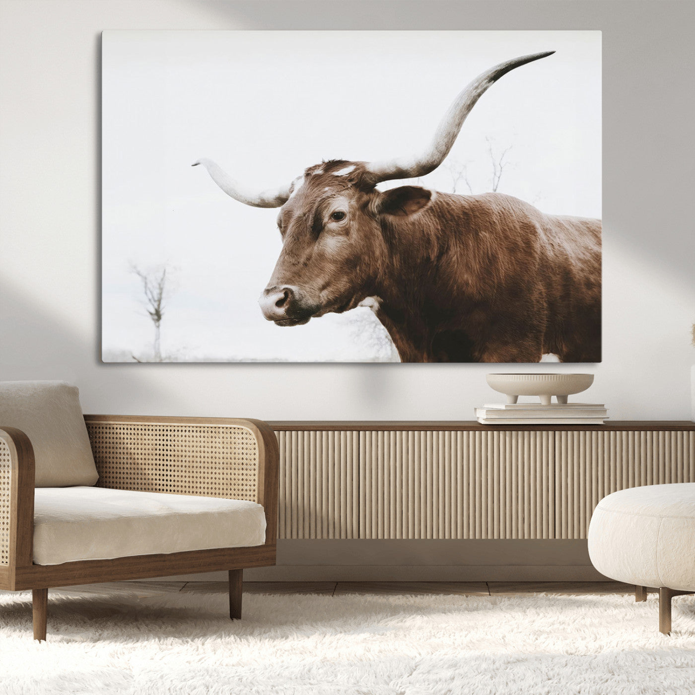 MGV-CV-36X24 - Rustic Bull Wall Art Canvas Print – Modern Longhorn Farmhouse Animal Decor – Abstract Farm Cow
