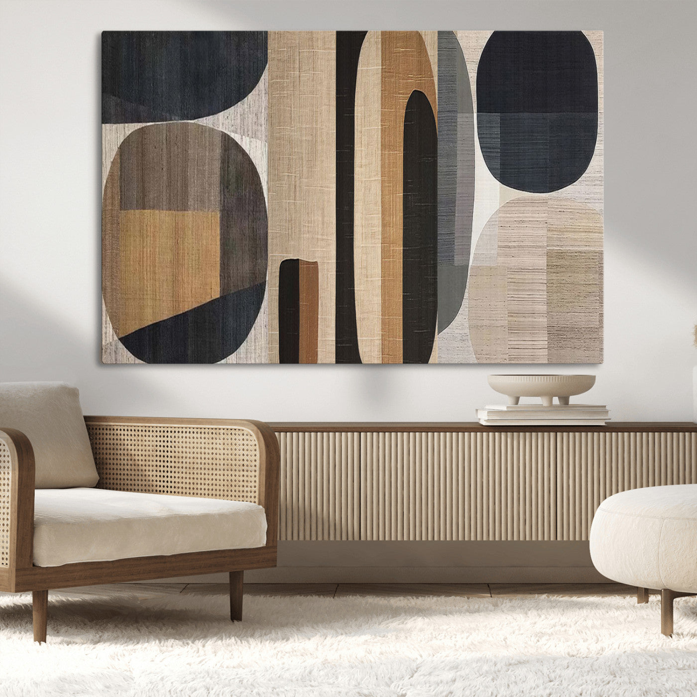MGV-CV-36X24 - Abstract Minimalist Canvas Wall Art - Neutral Geometric Modern Boho Decor, Minimalist Brown Wabi