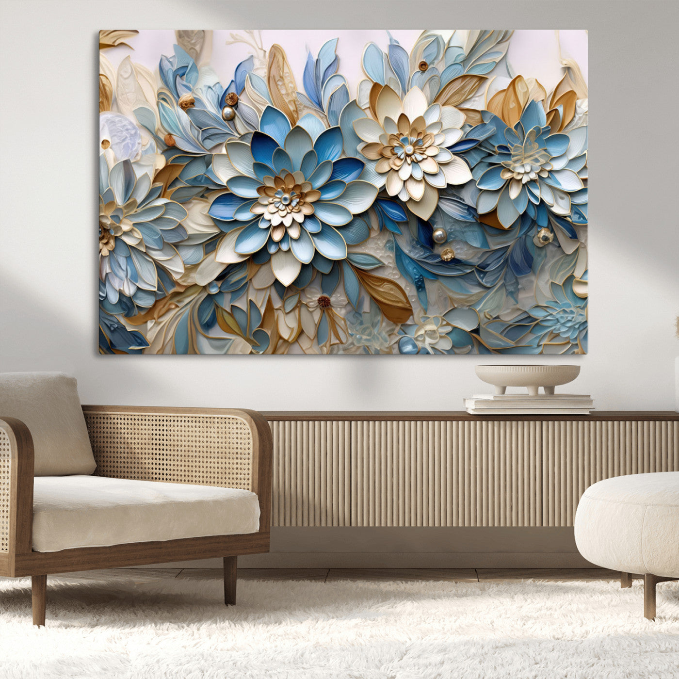 MGV-CV-36X24 - Blu Abstract Flower Wall Art Canvas Print