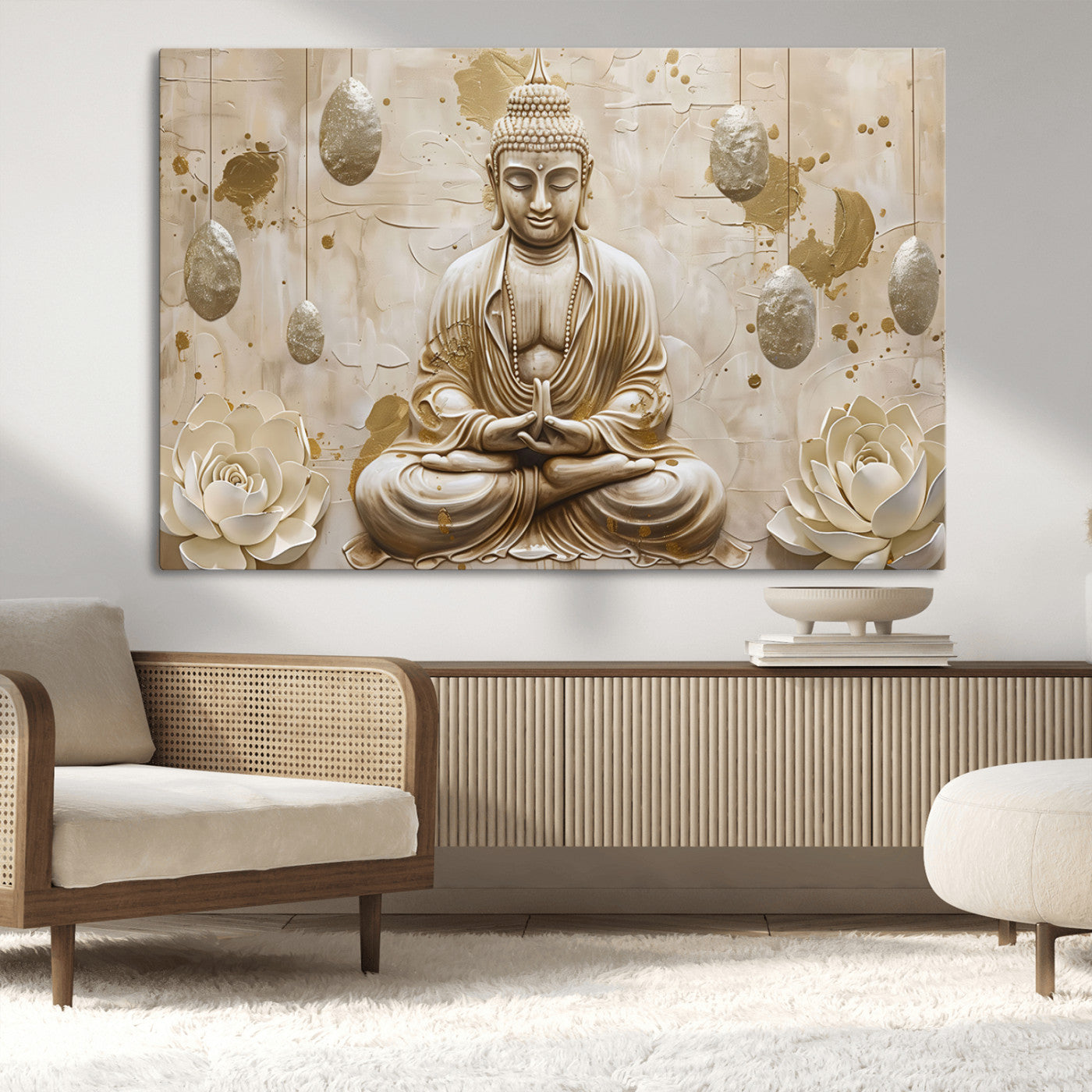 MGV-CV-36X24 - Serene Buddha Wall Art | Yoga Room Decor and Meditation Wall Art Print | Framed and Ready to Hang