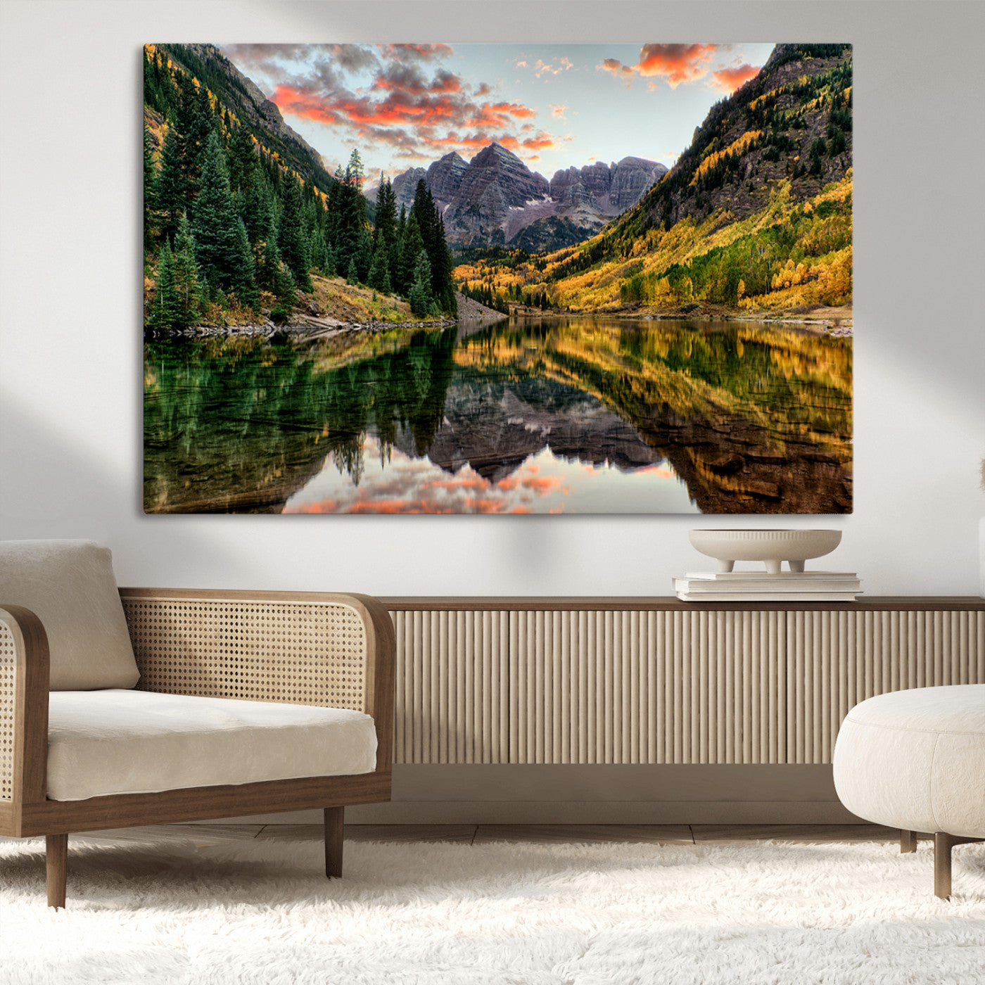 MGV-CV-36X24 - Maroon Bells Wall Art - Scenic Canvas Print of Maroon Bells in Autumn for Elegant Home or Office