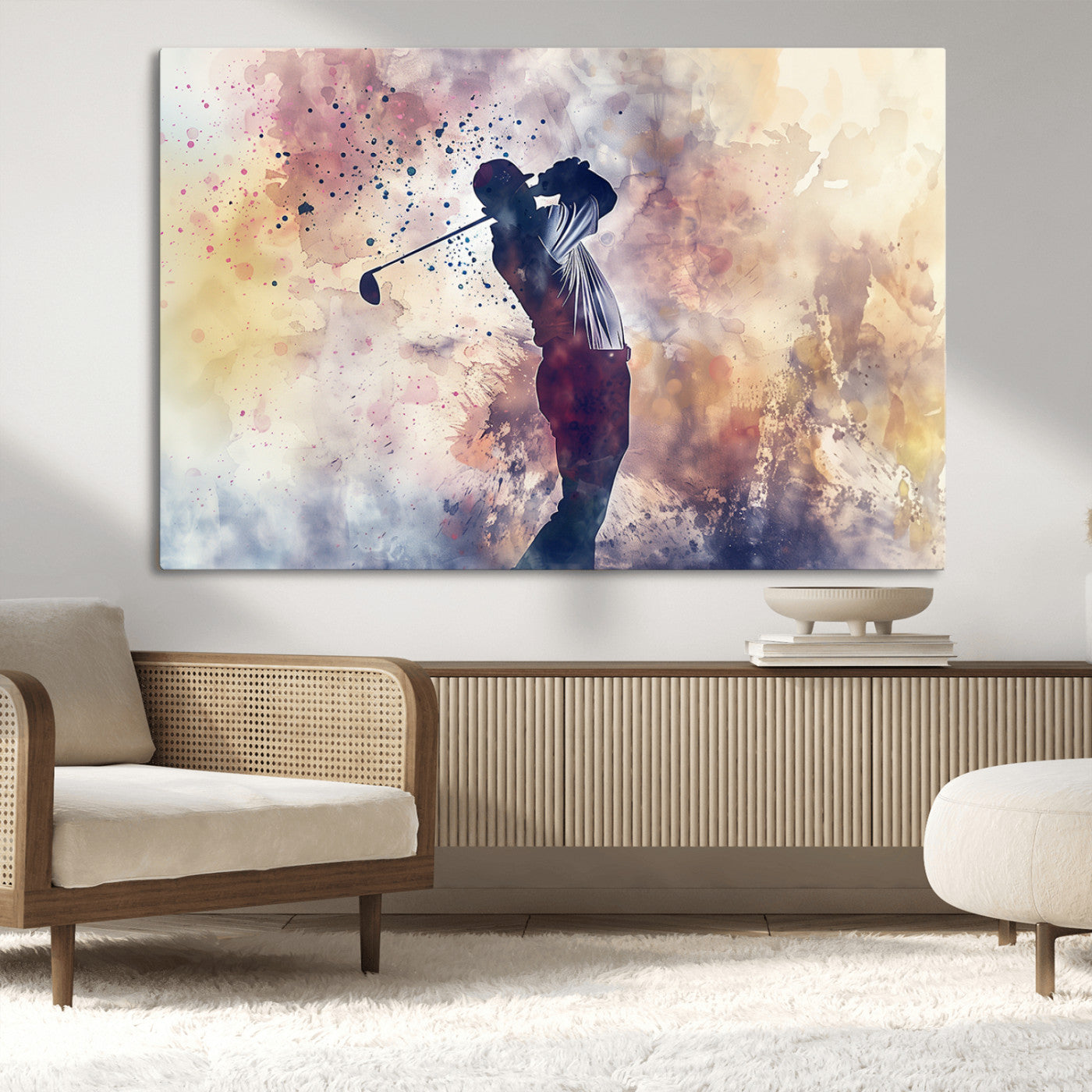 MGV-CV-36X24 - Abstract Watercolor Golf Player Wall Art Canvas Print
