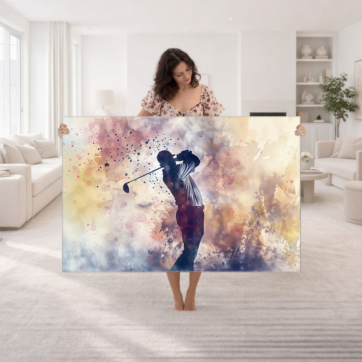 10848-MGV-CV-36X24 - Abstract Watercolor Golf Player Wall Art Canvas Print