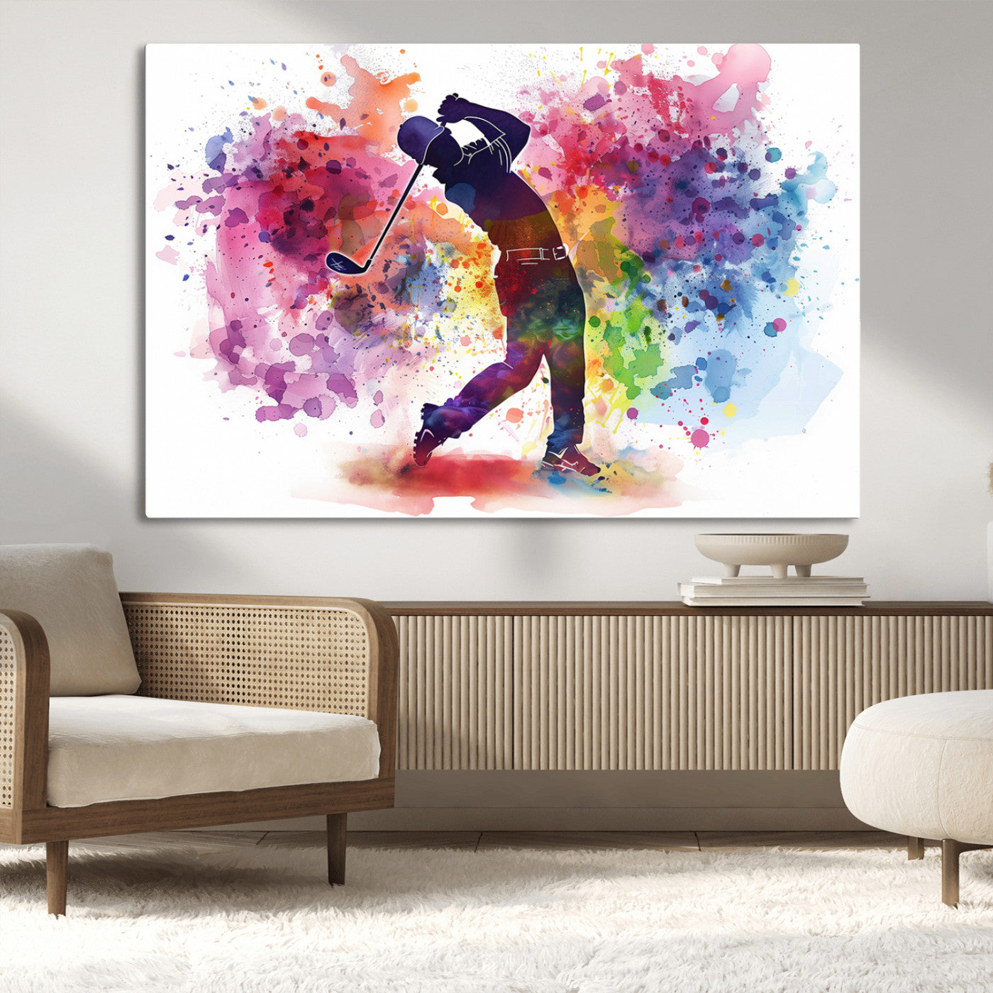 MGV-CV-36X24 - Colorful Golfer Swing Wall Art Canvas Print - Ready to Hang, Framed Sports Decor