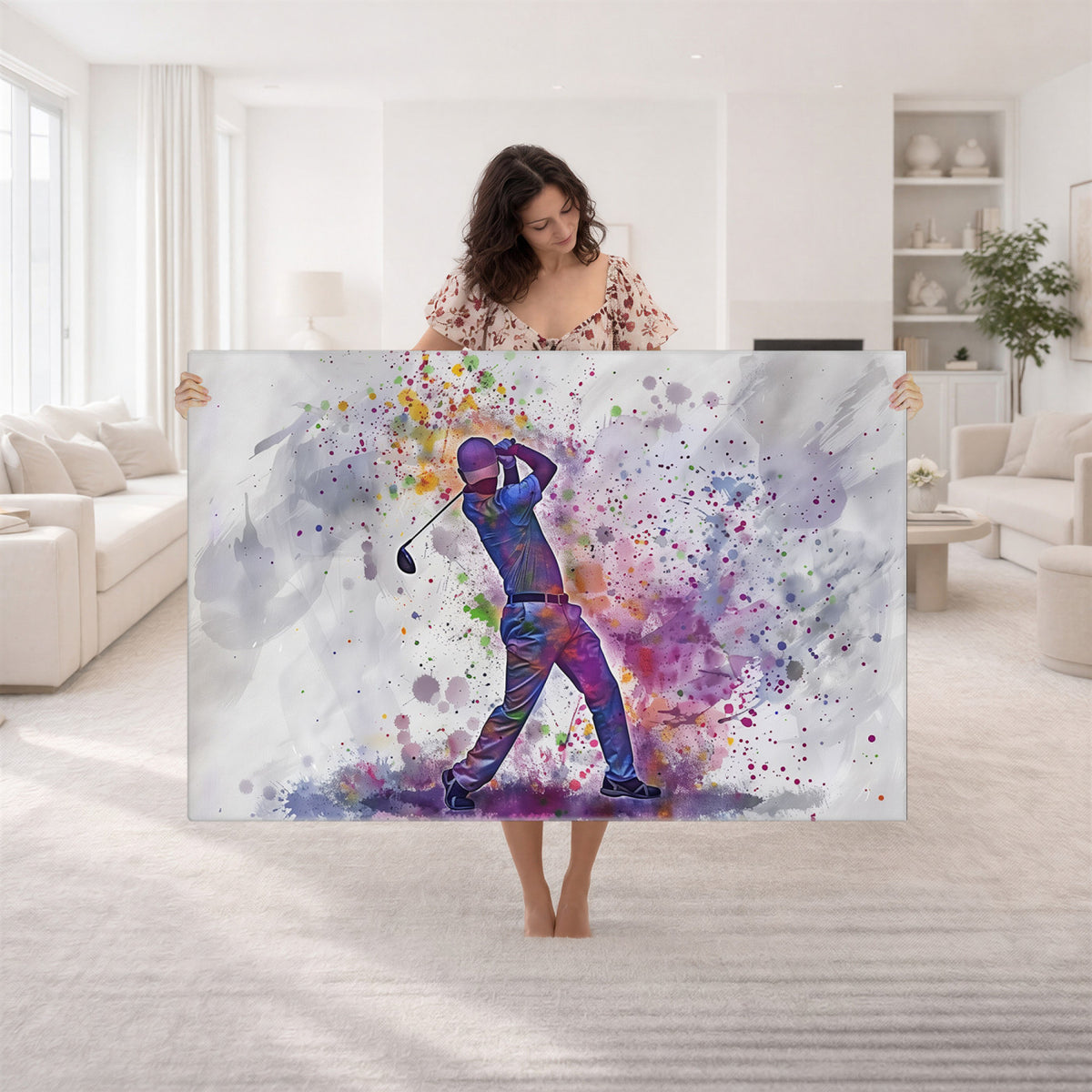 60116-MGV-CV-36X24 - Watercolor Golf Swing Wall Art Canvas Print, Vibrant, Framed and Ready to Hang