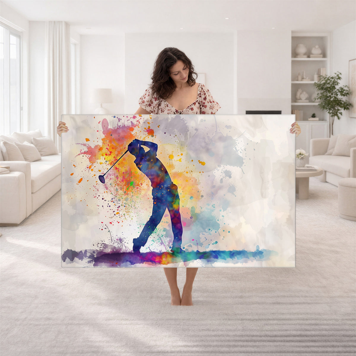 89625-MGV-CV-36X24 - Vibrant Watercolor Golf Swing Wall Art Canvas Print | Extra Large 3 Piece Canvas Wall Art