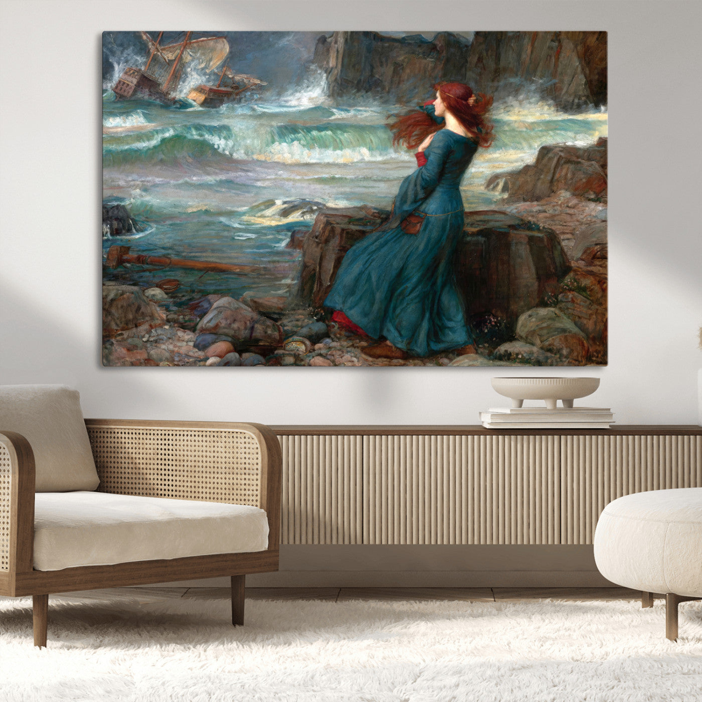 -Miranda by the Shore Wall Art Canvas Print – Tempest Scene Ocean Storm – Ready to Hang