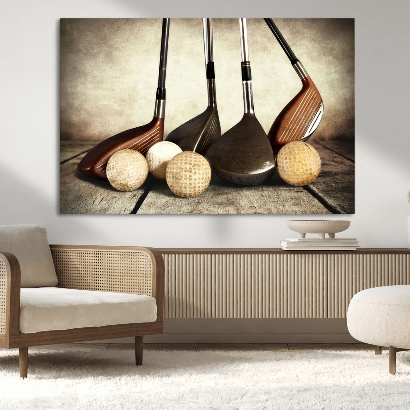 MGV-CV-36X24 - Vintage Golf Ball Art | Golf Decor for Man Cave or Office | Ready to Hang and Framed